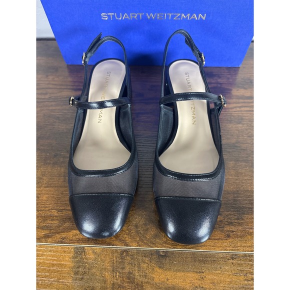 Stuart Weitzman Maeve Mary Jane Slingback Mesh Pumps Black SK655 Square Toe 8B - Picture 4 of 8